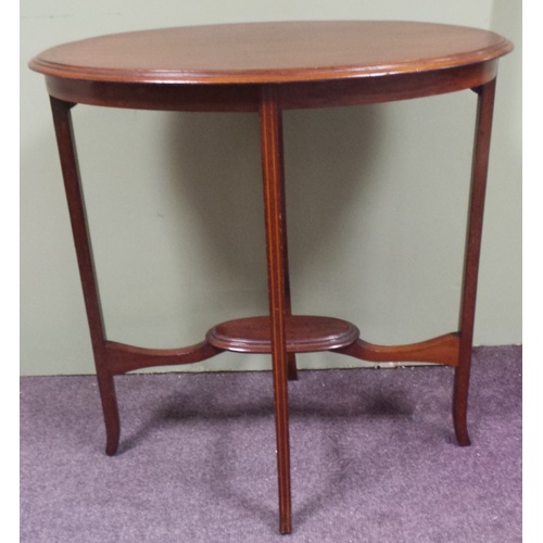 184 - Inlaid Oval Mahogany Window Table/Occasional Table, 75cm long x 46cm deep x 77cm high