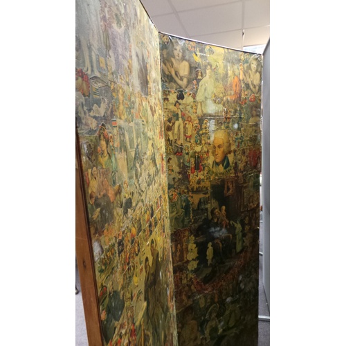 185 - Victorian Scrap/Decoupage Draught Screen/Dressing Screen, each panel 66cm wide x 185cm high