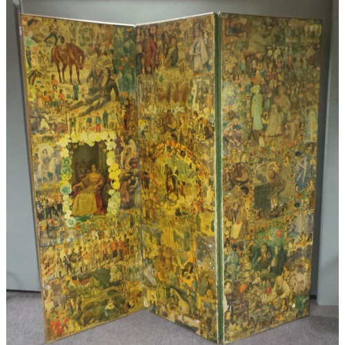 185 - Victorian Scrap/Decoupage Draught Screen/Dressing Screen, each panel 66cm wide x 185cm high