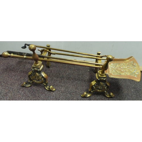 197 - Brass Fire Irons and Dogs