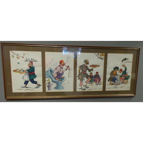 5 - Lot of 2x Framed Cartoon Watercolours, Collection of 4 - 96cm wide x 38x high. Collection of 3 - 76c... 