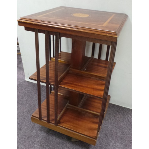 48 - Edwardian Mahogany Inlaid Revolving Bookcase