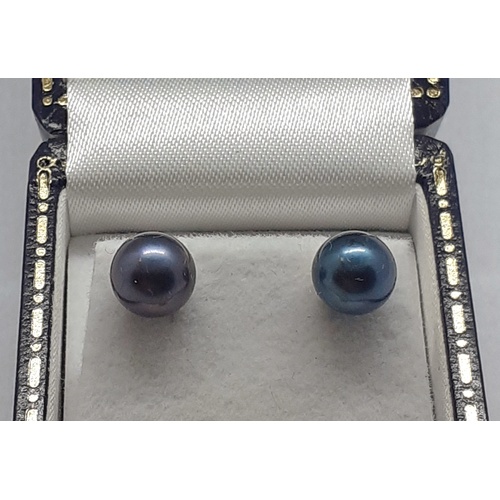 28 - 9ct Black Pearl Earrings, 10mm diameter