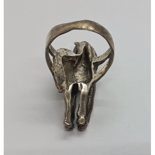 203 - Heavy Silver Horse Ring.  Size: P