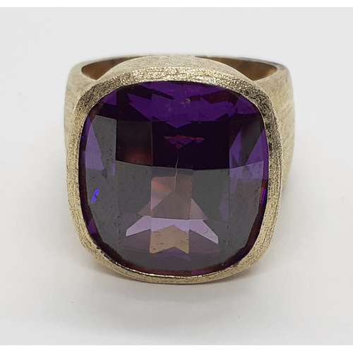 247 - Heavy Silver Ring with Purple Stone.  Size: P