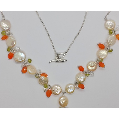 248 - Silver & Cultured Pearl Necklet. Length: 19 1/2