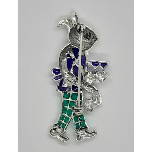 249 - Silver Enamel Rabbit Brooch.  Height: 6cm.