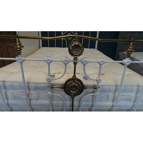 15 - 5ft Brass & White Bed Ends complete with base and  mattress