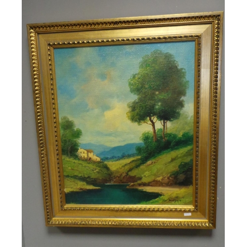 16 - Framed Oil on Canvas River Landscape, 75cm high x 65cm wide
