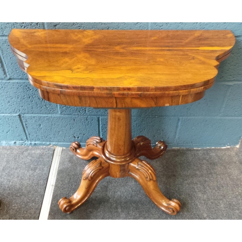 2 - Victorian Rosewood Scalloped Edge Fold Over Tea Table on  Pod Leg