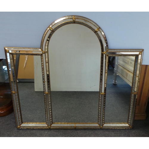 41 - Large Arch Top Gold Overmantle Mirror, 110cm high x 120cm wide