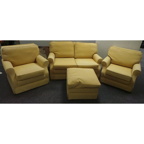 48 - Yellow Two Seater and Two armchairs with matching footstool