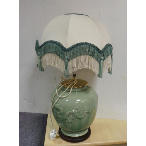 60 - Oriental Safe Green Table Lamp and Shade