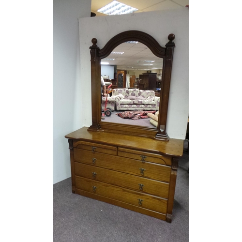 82 - 2 over 3 Oak Dressing Table Chest of Drawers and Mirror