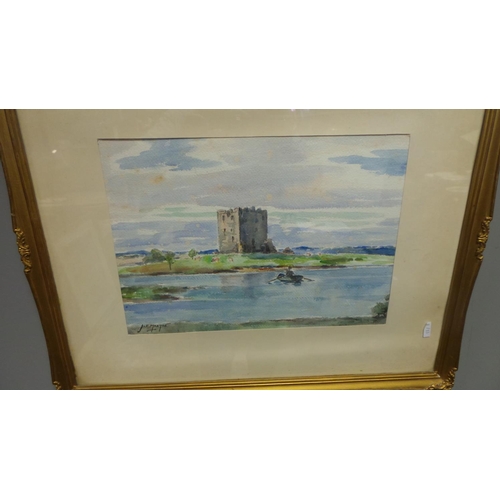 237 - Framed Watercolour 'Threave Castle' Signed Maxton, 50cm high x 60cm wide