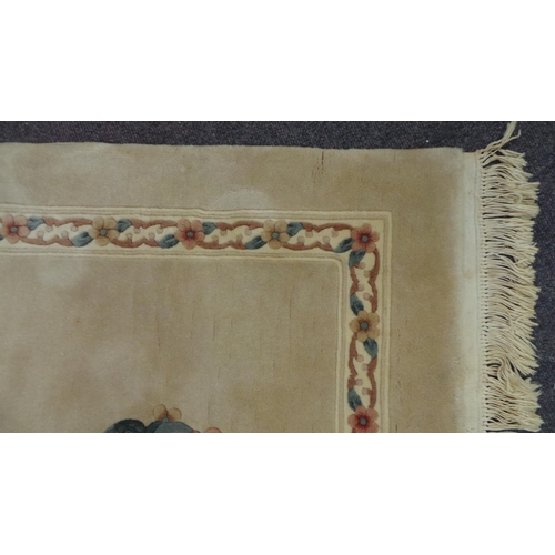 264 - Beige Wool Floor Rug,  4ft wide by approx 6ft9 including fringing