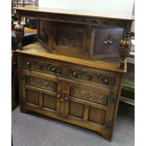 376 - Carved Oak Court Cupboard, 135cm high x 125cm wide x 50cm deep approx.