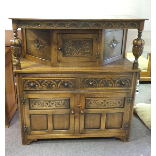 376 - Carved Oak Court Cupboard, 135cm high x 125cm wide x 50cm deep approx.