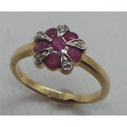 154 - 9ct Gold Ruby and Diamond Ring.  Size: M