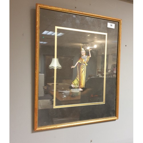 36 - Framed Painting of a Dancer, 45cm high x 38cm wide
