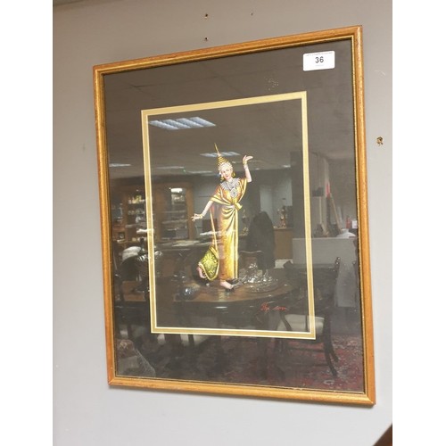 36 - Framed Painting of a Dancer, 45cm high x 38cm wide