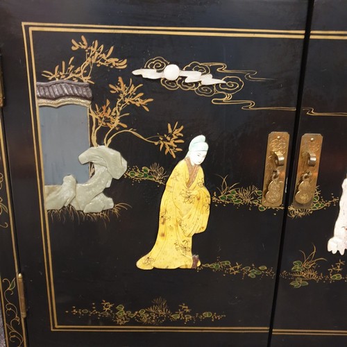 49 - Oriental 2 Door Side Cabinet with 2 Drawers over 2 Doors, Measurements 77cm wide x 70cm high x 42cm ... 