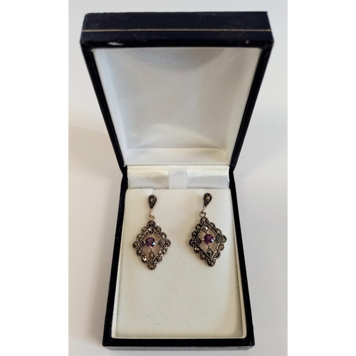 102 - Pair Silver and Amethyst Set Earrings