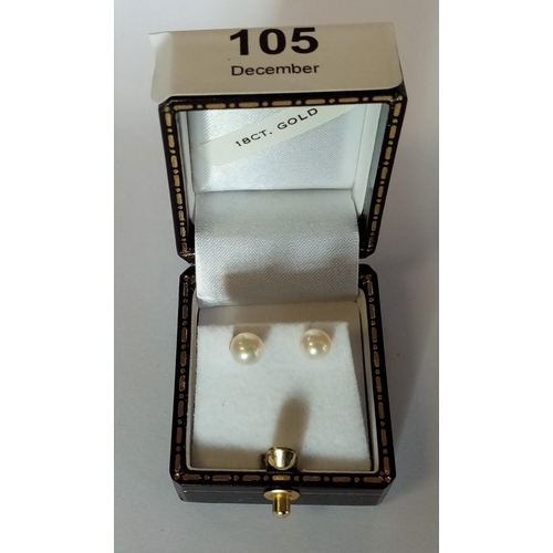 105 - Pair 18ct Cultured Pearl Earrings