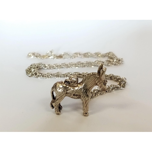 107 - Heavy Silver Donkey Pendant on Silver Chain, 24