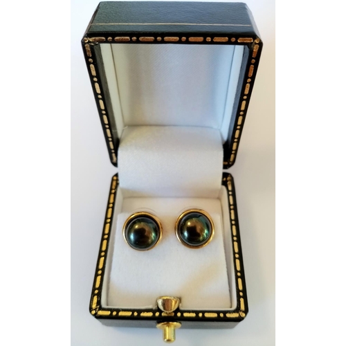 113 - Pair Black Pearl and Gold Earrings