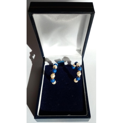 115 - Gold Pearl and Lapis Lazuli Hoop Earrings