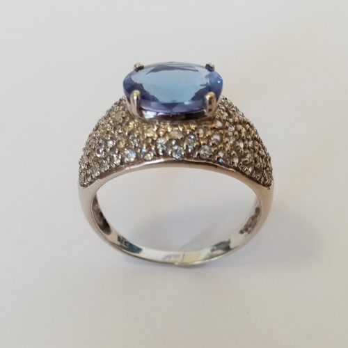 117 - White Gold Diamond and Tanzanite Ring - Size N 1/2