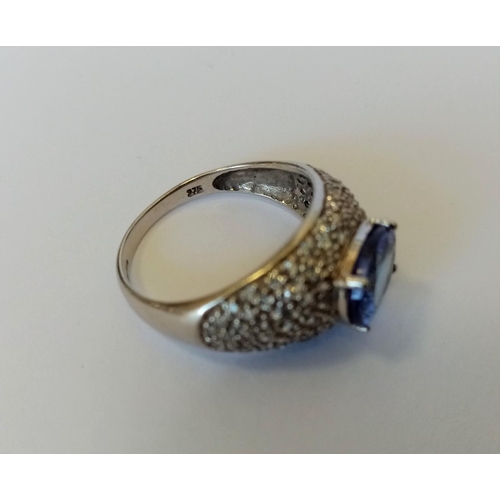 117 - White Gold Diamond and Tanzanite Ring - Size N 1/2