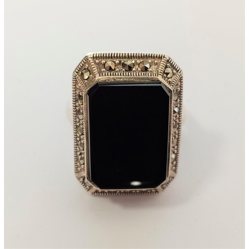 120 - Large Silver Onyx Ring - Size P 1/2