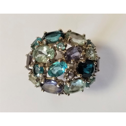 129 - Large Silver Multi Gemstone Ring - Size L