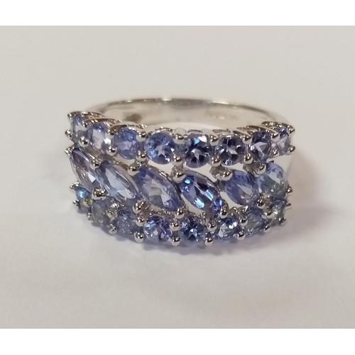 136 - White Gold Tanzanite Cluster Ring - Size L 1/2