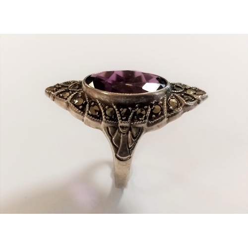 140 - Antique Slver Amethyst Ring - Size O