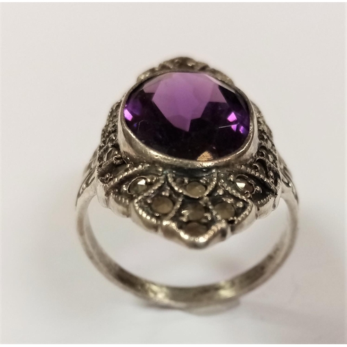 140 - Antique Slver Amethyst Ring - Size O