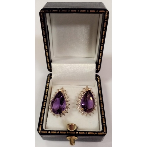 304 - Pair Gold Diamond and Amethyst Earrings