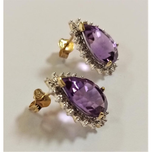 304 - Pair Gold Diamond and Amethyst Earrings