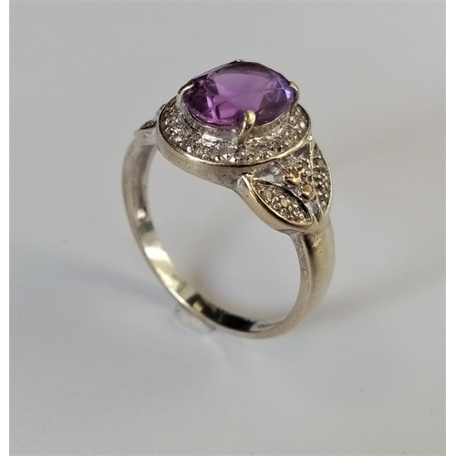 306 - Gold Diamond and Amethyst Cluster Ring - Size U 1/2