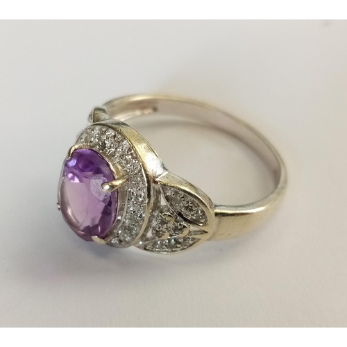 306 - Gold Diamond and Amethyst Cluster Ring - Size U 1/2