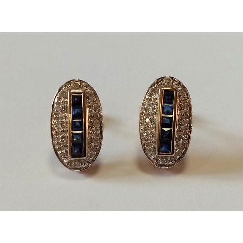 307 - Pair Gold Diamond and Sapphire Earrings