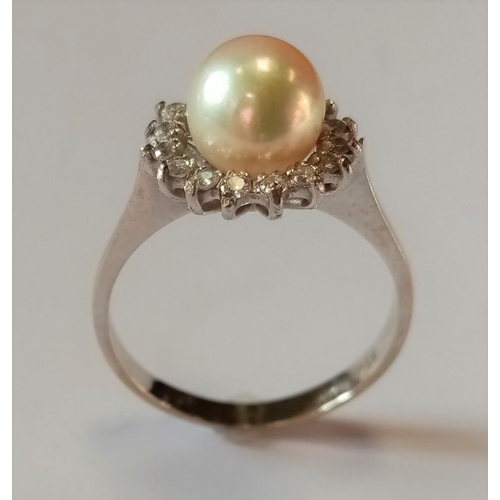 308 - Antique 18ct Diamond and Pearl Cluster Ring - Size R 1/2