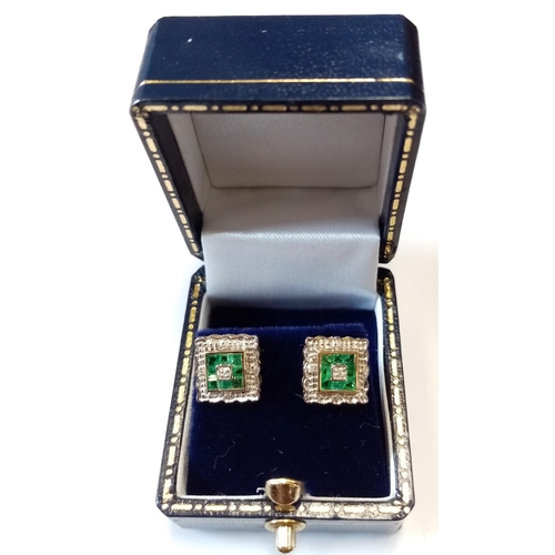 310 - 9ct Diamond and Emerald Cluster Earrings