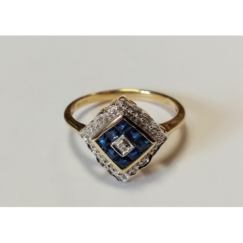 313 - 9ct Diamond and Sapphire Cluster Ring - Size L 1/2