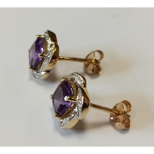 314 - 9ct Diamond and Amethyst Earrings