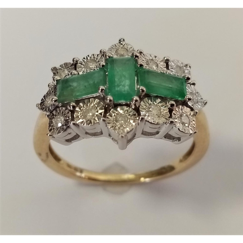 317 - 9ct Emerald and Diamond Cluster Ring - Size P