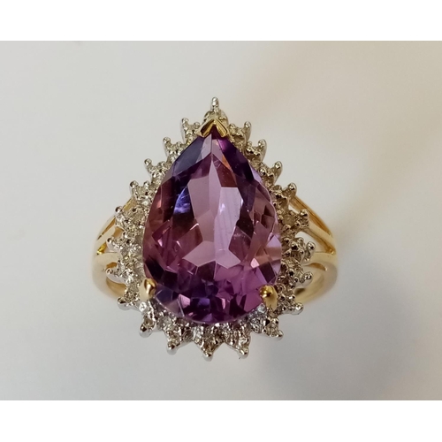 319 - 9ct Amethyst and Diamond Cluster Ring - Size M 1/2