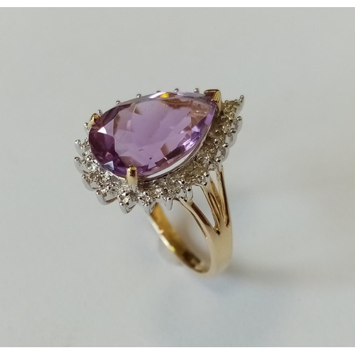 319 - 9ct Amethyst and Diamond Cluster Ring - Size M 1/2